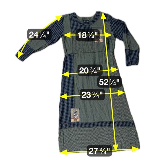 Vintage Dress Green Blue Boho 1990s Alexandra Pierce Patchwork Kokopelli Medium - Picture 8 of 8